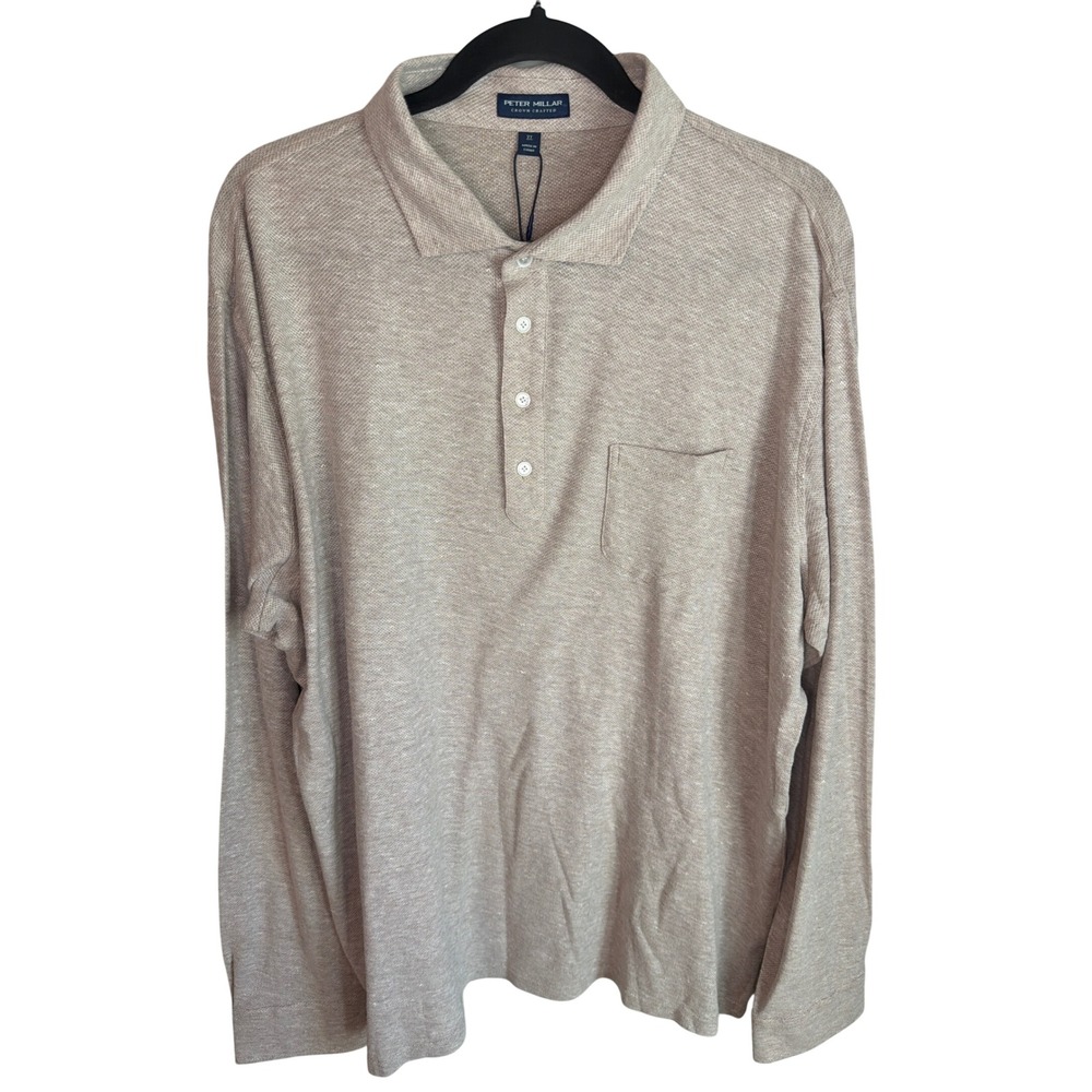 Peter Millar Crown Crafted Mens XL Truffle Brown Cotton Linen Polo MS25XK33